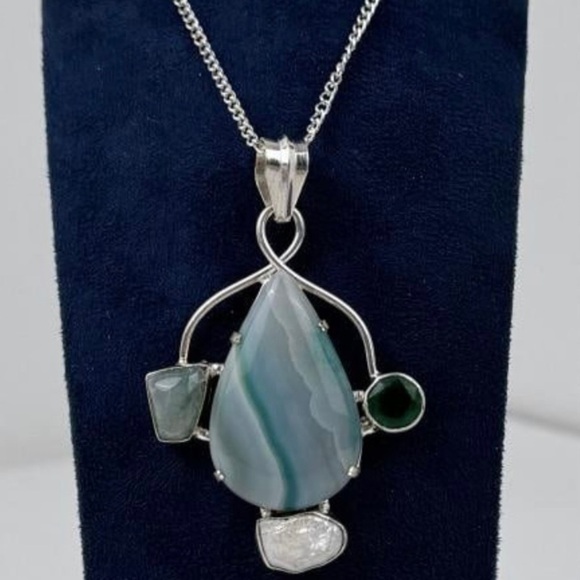 Starborn Sterling Silver Lace Agate Necklace 11”